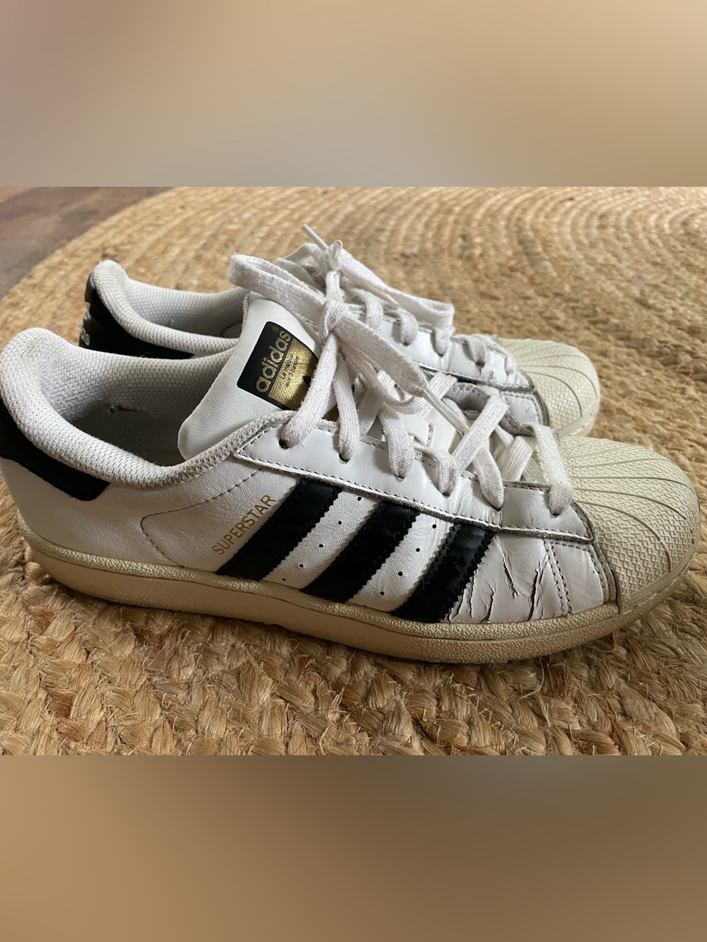 adidas Superstar White Leather Sneakers with Black Stripes